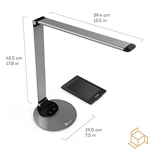 Lampada da Scrivania TaoTronics, Lampada da Tavolo Ufficio LED 12W con 6 Luminosità + 3 Temperature di Colore, Porta di Ricarica USB per Smartphone, LED Occhi-Cura, Funzione Memoria – Grigio Argento - 8