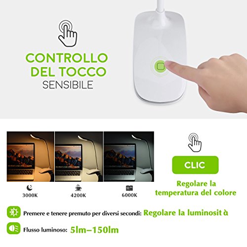 Lampada Libro 15 LED con Clip, Luce Libro con 3 Tipi Temperatura di Colore e Luminosità Dimmerabile, Lampada Libro USB Ricaricabile, Lampada da Lettura Portatile per Libro/Lavoro/Letto【OCCHI-CURA】 - 2