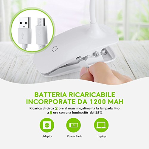 Lampada Libro 15 LED con Clip, Luce Libro con 3 Tipi Temperatura di Colore e Luminosità Dimmerabile, Lampada Libro USB Ricaricabile, Lampada da Lettura Portatile per Libro/Lavoro/Letto【OCCHI-CURA】 - 3
