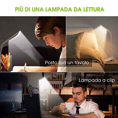 Lampada Libro 15 LED con Clip, Luce Libro con 3 Tipi Temperatura di Colore e Luminosità Dimmerabile, Lampada Libro USB Ricaricabile, Lampada da Lettura Portatile per Libro/Lavoro/Letto【OCCHI-CURA】 - 8