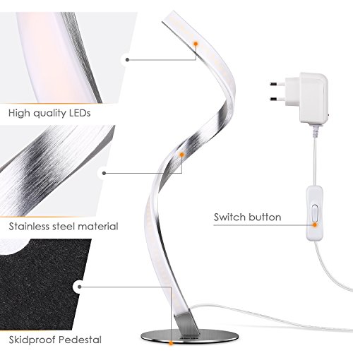 Albrillo lampada da tavolo a spirale, moderna lampada da letto a LED, per lo studio, camera da soggiorno, minimalista salvaspazio, bianco caldo 3000K 480LM - 3