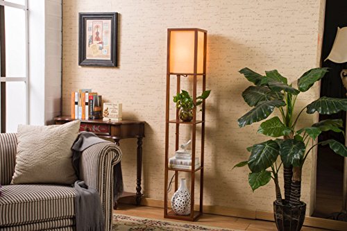 QIANGUANG® Illuminazione interna Lampada da terra in legno da 1,6 m con ripiani per camera da letto e soggiorno (senza lampadina) (Brown) - 2