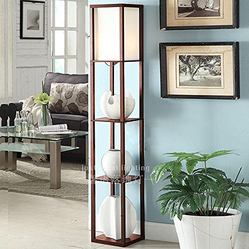 QIANGUANG® Illuminazione interna Lampada da terra in legno da 1,6 m con ripiani per camera da letto e soggiorno (senza lampadina) (Brown) - 3
