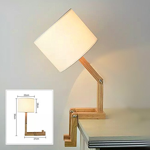ELINKUME® Creativa lampada da scrivania robot, mensola regolabile lampada da comodino in legno con paralumi in tessuto E27 vite per bambini camera da letto ufficio soggiorno illuminazione decorativa - 3
