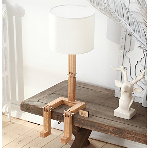 ELINKUME® Creativa lampada da scrivania robot, mensola regolabile lampada da comodino in legno con paralumi in tessuto E27 vite per bambini camera da letto ufficio soggiorno illuminazione decorativa - 4