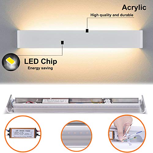 Yafido Applique da Parete Interno Moderno 20W LED Lampada Bianco Caldo 2700K AC 220V Acrilico per Camera da Letto Soggiorno Corridoio Bagno Scale 60cm - 4