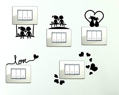 StickerDesign Adesivi per interruttore 5 Pezzi spine placche BAMBINI SULLA PANCHINA ALTALENA LOVE CUORICINI GATTINI E CUORICINO Wall Stickers Decorazione Cameretta interni Casa Adesivo Murale - 2