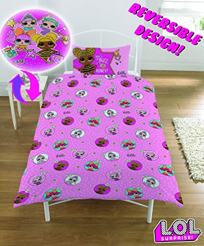 L.O.L. Sorpresa! Copripiumino singolo con federa LOL Sorpresa Glitterati Serie Confetti Pop LOL Biancheria da letto Reversibile design Queen Bee Dolls Glitter Pattern - 2