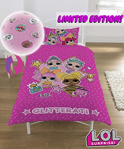 L.O.L. Sorpresa! Copripiumino singolo con federa LOL Sorpresa Glitterati Serie Confetti Pop LOL Biancheria da letto Reversibile design Queen Bee Dolls Glitter Pattern - 3