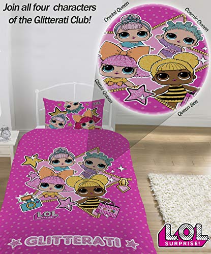 L.O.L. Sorpresa! Copripiumino singolo con federa LOL Sorpresa Glitterati Serie Confetti Pop LOL Biancheria da letto Reversibile design Queen Bee Dolls Glitter Pattern - 5