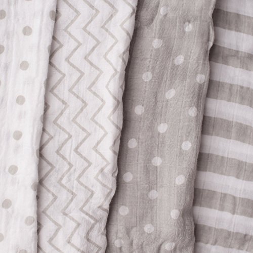 ❤️ Mussola baby swaddle coperta “4 Pack” di Cuddlebug ❤️ | Disponibile in 5 varianti di colore | 4 Adorabili Design | Formato Grande 120 x 120 cm | Morbide Copertine in Mussola | Regalo Bebè – Ideale per Set Biancheria Bebè | Unisex | Copertina Neonato Cotone | Mussola Neonato | Set Regalo Neonato | Mussola Di Cotone … (Macchie n’strisce) - 6