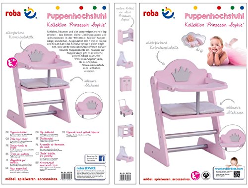 roba Seggiolone per Bambole della Collezione Mobili per Bambole ‘principessa Sophie’, Legno Laccato Rosa/Argento con Stmpato Motivo Corona - 3
