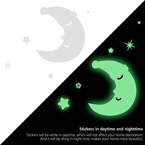 Adesivi da Parete Fluorescenti Yosemy 4 Pezzi Stelle Ffluorescenti e 1 Pezzi Luna, Decorazione Adesivo, Camera da Letto Cameretta Finestra Soggiorno, Regalo di Feste Natale Compleanno per Bambini - 2