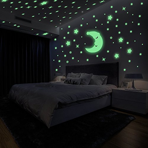 Adesivi da Parete Fluorescenti Yosemy 4 Pezzi Stelle Ffluorescenti e 1 Pezzi Luna, Decorazione Adesivo, Camera da Letto Cameretta Finestra Soggiorno, Regalo di Feste Natale Compleanno per Bambini - 4