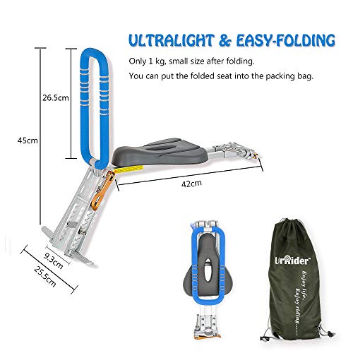 UrRider, seggiolino per Bicicletta per Bambini, Portatile, Pieghevole e Ultraleggero, con corrimano per Biciclette Cruiser, Biciclette Pieghevoli, City Shared, Blue - 3