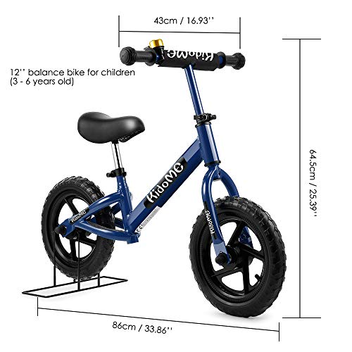 KidoMe 12” Bicicletta da Equilibrio Blu Prima Bici Senza Pedale Regalo per Bambini Acciaio al Carbonio Pneumatici Senza necessità di gonfiarsi Sella e Manubrio Regolabile 2, 3, 4 ,5 e 6 Anni - 3