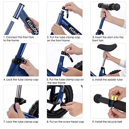 KidoMe 12” Bicicletta da Equilibrio Blu Prima Bici Senza Pedale Regalo per Bambini Acciaio al Carbonio Pneumatici Senza necessità di gonfiarsi Sella e Manubrio Regolabile 2, 3, 4 ,5 e 6 Anni - 4