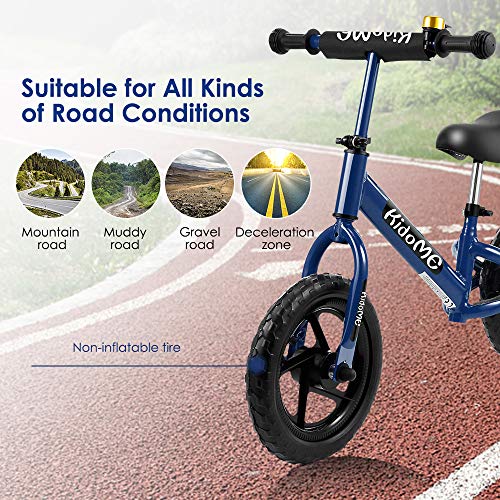 KidoMe 12” Bicicletta da Equilibrio Blu Prima Bici Senza Pedale Regalo per Bambini Acciaio al Carbonio Pneumatici Senza necessità di gonfiarsi Sella e Manubrio Regolabile 2, 3, 4 ,5 e 6 Anni - 5