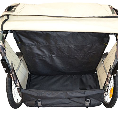 PAPILIOSHOP LEON Rimorchio passeggino carrellino per il trasporto di 1 o 2 uno due bambino bambini con la bici ruota anteriore piroettante bicicletta portabimbo bimbo bimbi portabimbi carrello pieghevole carrozzina da con x porta (New Mimetico) - 5