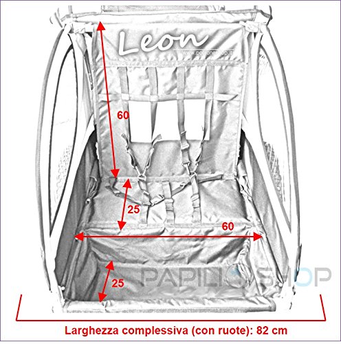 PAPILIOSHOP LEON Rimorchio passeggino carrellino per il trasporto di 1 o 2 uno due bambino bambini con la bici ruota anteriore piroettante bicicletta portabimbo bimbo bimbi portabimbi carrello pieghevole carrozzina da con x porta (New Mimetico) - 6