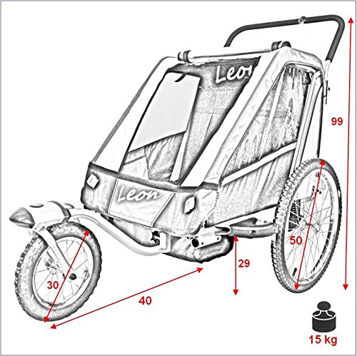 PAPILIOSHOP LEON Rimorchio passeggino carrellino per il trasporto di 1 o 2 uno due bambino bambini con la bici ruota anteriore piroettante bicicletta portabimbo bimbo bimbi portabimbi carrello pieghevole carrozzina da con x porta (New Mimetico) - 7