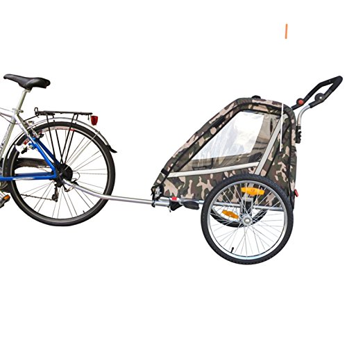 PAPILIOSHOP LEON Rimorchio passeggino carrellino per il trasporto di 1 o 2 uno due bambino bambini con la bici ruota anteriore piroettante bicicletta portabimbo bimbo bimbi portabimbi carrello pieghevole carrozzina da con x porta (New Mimetico) - 8