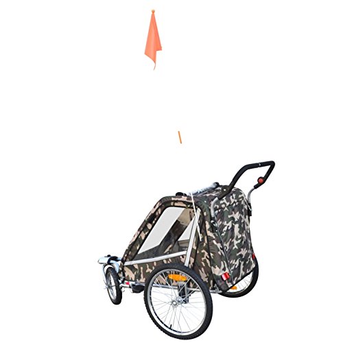 PAPILIOSHOP LEON Rimorchio passeggino carrellino per il trasporto di 1 o 2 uno due bambino bambini con la bici ruota anteriore piroettante bicicletta portabimbo bimbo bimbi portabimbi carrello pieghevole carrozzina da con x porta (New Mimetico) - 9