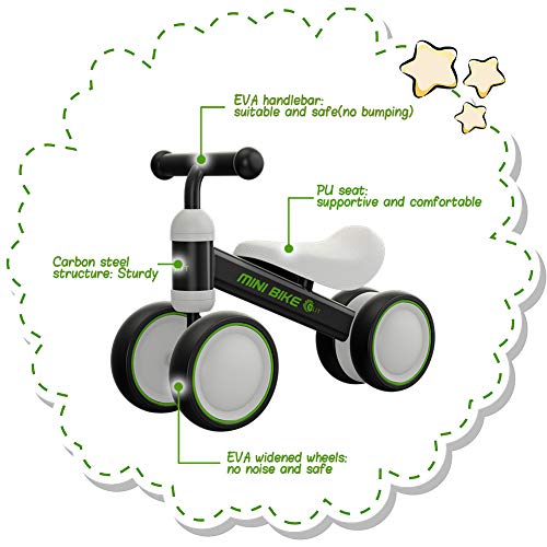 YGJT Bicicletta Equilibrio Bambino Bicicletta Baby Walkers Giocattoli per Ragazzi e Ragazze Interno All’aperto per 1-2 Anni(10-24 Mesi) Mesi Camminatore per Bambini Senza Pedali (Nero) - 2