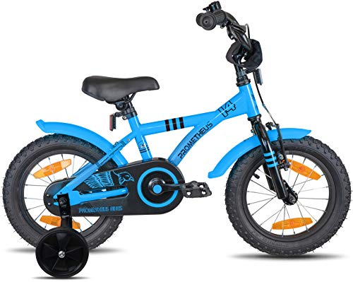 Prometheus Bicicletta per Bambini e Bambine da 4 Anni nei Colori Blu e Nero da 14 Pollici con rotelle e contropedale – BMX da 14″ Modello 2019 - 3