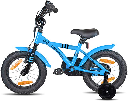 Prometheus Bicicletta per Bambini e Bambine da 4 Anni nei Colori Blu e Nero da 14 Pollici con rotelle e contropedale – BMX da 14″ Modello 2019 - 4