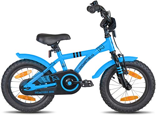 Prometheus Bicicletta per Bambini e Bambine da 4 Anni nei Colori Blu e Nero da 14 Pollici con rotelle e contropedale – BMX da 14″ Modello 2019 - 5