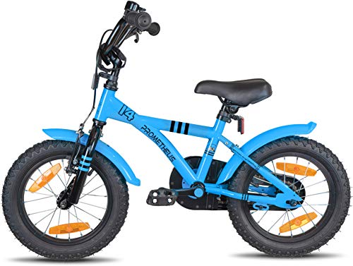 Prometheus Bicicletta per Bambini e Bambine da 4 Anni nei Colori Blu e Nero da 14 Pollici con rotelle e contropedale – BMX da 14″ Modello 2019 - 6