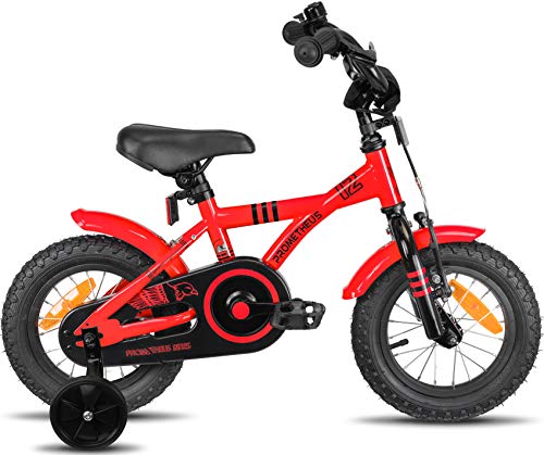 Prometheus Bicicletta per Bambini e Bambine da 3 Anni nei Colori Rosso e Nero da 12 Pollici con rotelle e contropedale – BMX da 12″ Modello 2019 - 3