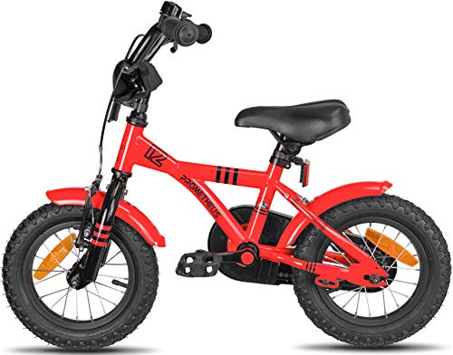 Prometheus Bicicletta per Bambini e Bambine da 3 Anni nei Colori Rosso e Nero da 12 Pollici con rotelle e contropedale – BMX da 12″ Modello 2019 - 6