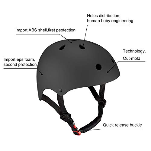 SKL Set di Casco, Ginocchiere, gomitiere e Guanti in Gel per Bambini, per Hoverboard, Scooter, BMX e Bicicletta (Nero) - 6