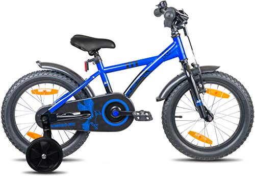 Prometheus Bicicletta per Bambini e Bambine da 5 Anni nei Colori Blu e Nero da 16 Pollici con rotelle e contropedale – BMX da 16″ Modello 2019 - 3