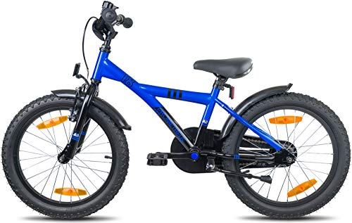Prometheus Bicicletta per bambini e bambine dai 6 anni nei colori blu e nero da 18 pollici con freno a V in alluminio e contropedale – BMX da 18″ modello 2019 - 4