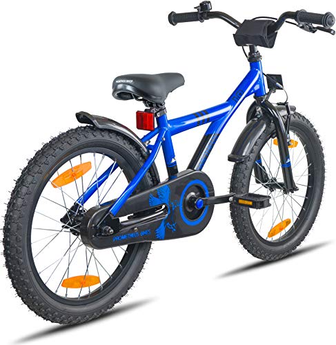 Prometheus Bicicletta per bambini e bambine dai 6 anni nei colori blu e nero da 18 pollici con freno a V in alluminio e contropedale – BMX da 18″ modello 2019 - 5