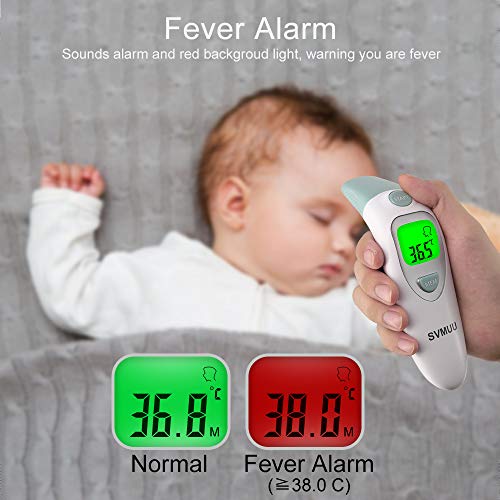 Termometro Digitale Fronte e Orecchio, Termometro a Infrarossi SVMUU, Allarme Temperatura Elevata, Multifunzione 4 in 1 per Bambini, Adulti e Oggetti, Approvato CE/ROHS/FDA - 6