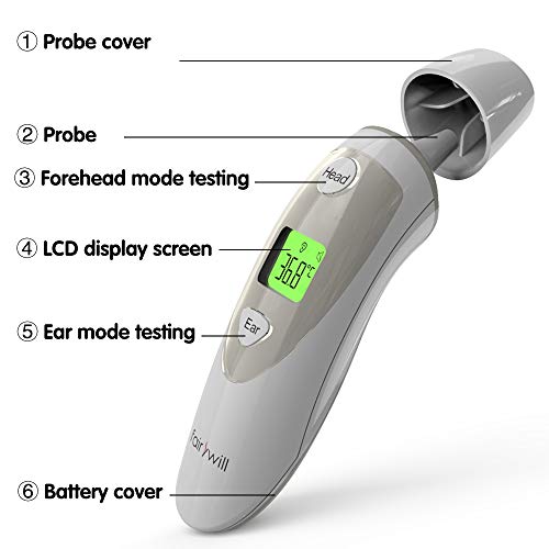 Termometro Bambini Fairywill Orecchio e Fronte Termometro,4 in 1 Termometro Digitale per Neonati,Bambini,Adulti e Oggetti, Allarme Febbre con CE e FDA Certificazione（JPD-FR401） - 2