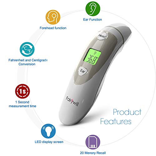 Termometro Bambini Fairywill Orecchio e Fronte Termometro,4 in 1 Termometro Digitale per Neonati,Bambini,Adulti e Oggetti, Allarme Febbre con CE e FDA Certificazione（JPD-FR401） - 4