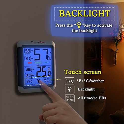 ThermoPro TP55 Termometro Igrometro Digitale da Interno, Misuratore di Umidità e Temperatura con Grande LCD Schermo di Tocco Retroilluminato, Memoria Massima/Minima, Monitor di Comfort Casa - 3