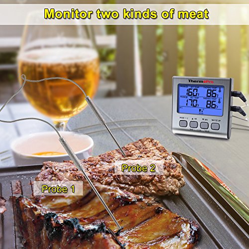 ThermoPro Termometro da cucina a cottura digitale con doppia sonda a carne Forno con timer per cucina, ampio display LCD, retroilluminazione blu - 4