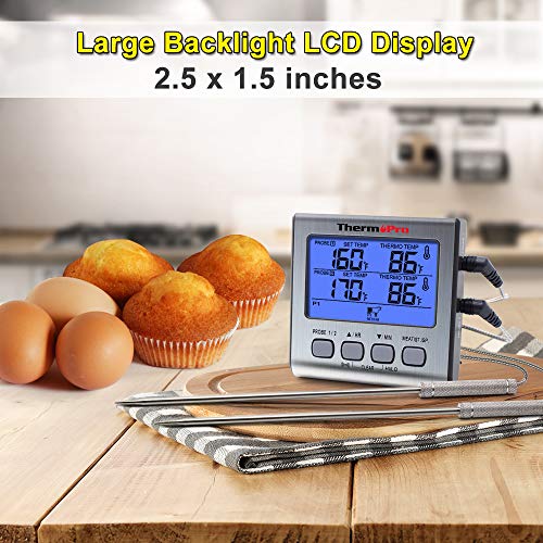ThermoPro Termometro da cucina a cottura digitale con doppia sonda a carne Forno con timer per cucina, ampio display LCD, retroilluminazione blu - 5