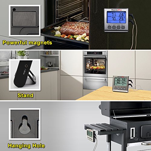 ThermoPro Termometro da cucina a cottura digitale con doppia sonda a carne Forno con timer per cucina, ampio display LCD, retroilluminazione blu - 7