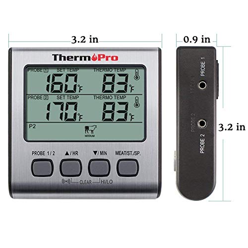 ThermoPro Termometro da cucina a cottura digitale con doppia sonda a carne Forno con timer per cucina, ampio display LCD, retroilluminazione blu - 8