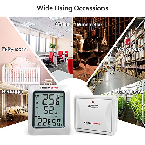 ThermoPro TP60S Wireless Termometro Igrometro Interno Esterno, Termoigrometro digitale con Sensore Remoto, per Casa Misura di Umidità e Temperatura - 5