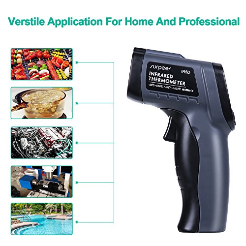 Termometro a Infrarossi,SURPEER Termometro Pistola Laser Temperatura -50 ℃ ~ 550 ℃ (-58 ℉ ~ 1022 ℉) Emissività Regolabile(0.1-1.0)-LCD Retroilluminato, Batteria Inclusa,2 anni di Garanzia - 6