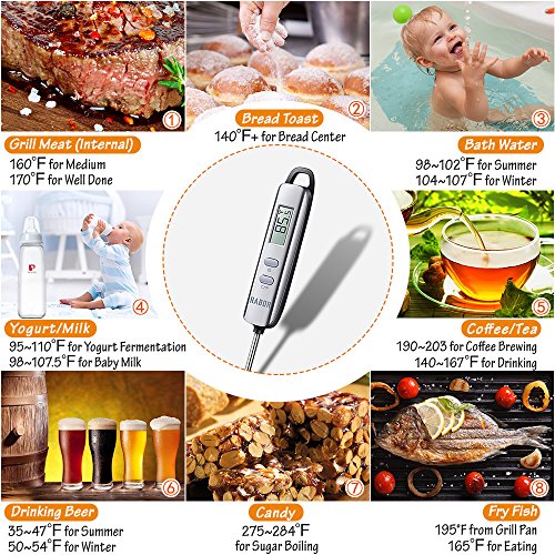 Habor Termometro Cucina Digitale, Termometro Digitale 5S Lettura Instantanea Auto-Off per BBQ, Griglia, Carne, Barbecue, Vino, Latte, Alimenti, Acqua Bagno - 7