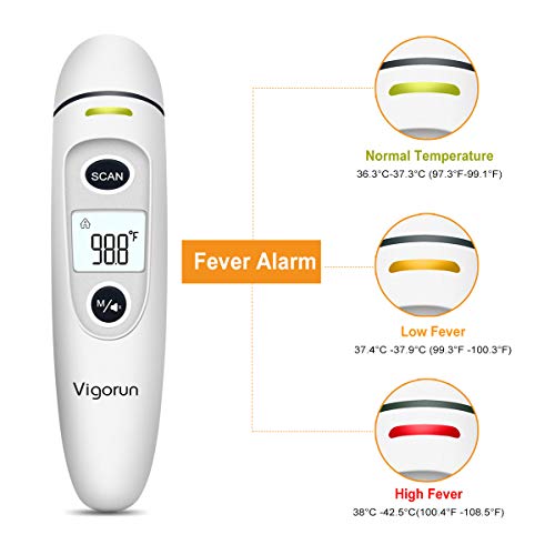 Vigorun Termometro Bambini Digitale Fronte e Auricolare Termometro Infrarossi Medicale Professionale Display a Tre Colori con Febbre Avviso per Neonati Bambini Adulti - 3